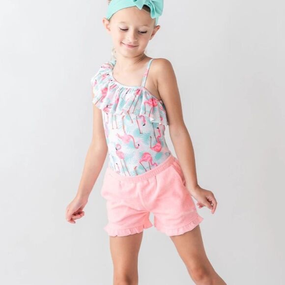 Ruffle Butts One Shoulder Ruffle One Piece Vibrant Flamingo 4T NWT in packaging - Picture 3 of 9